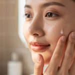 Femme appliquant un sérum aux peptides de collagène sur le visage lors de sa routine beauté